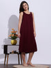 Maroon Sleeveless A Line Hosiery Cotton Nighty Slip for Women