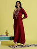 Sadabahar Maroon Alpine Embroidered Nighty for Women with Pocket