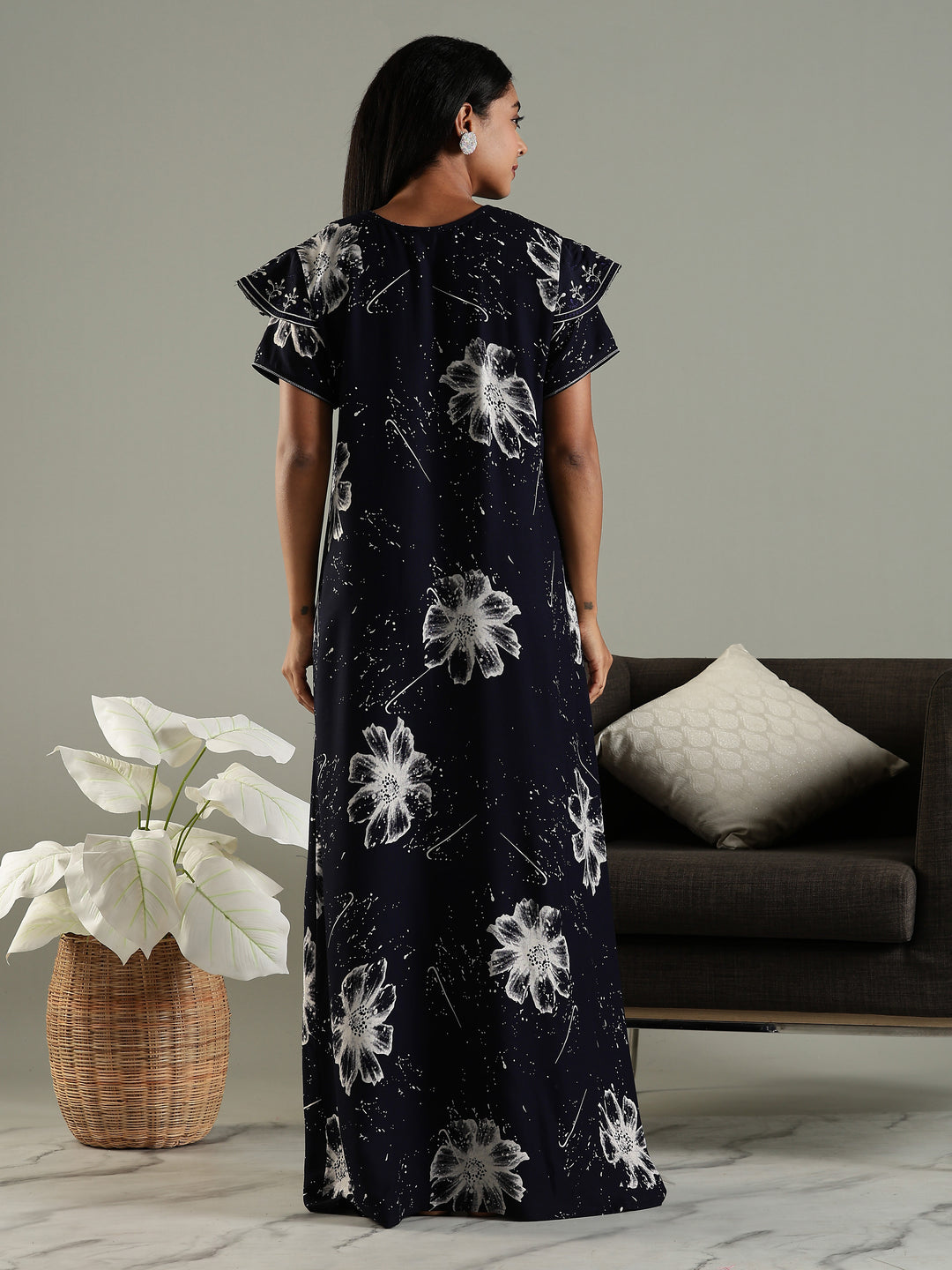 Midnight Bloom Rayon Nighty For Women with Floral Print