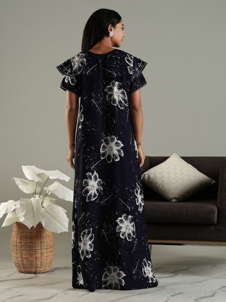 Midnight Bloom Rayon Nighty For Women with Floral Print