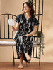Satin Designer Nighty for Women in Midnight Ink with Pocket and Lace