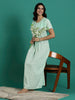 Mint Serenity Cotton Chikankari Nighties with Lace Neckline and Pocket