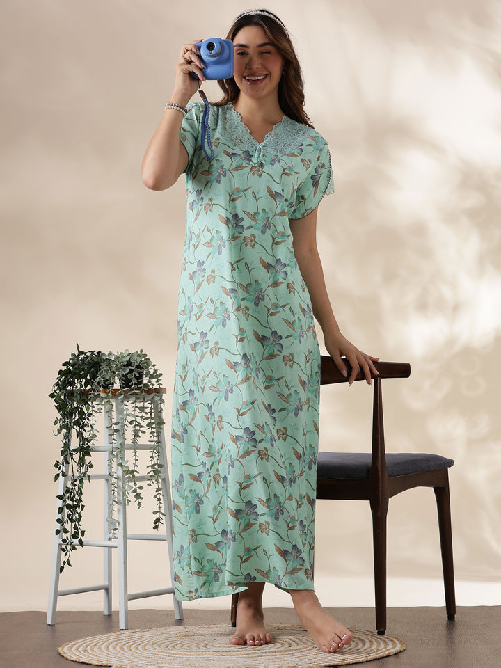 Buy Mint Green Alpine Night Dress for Women with Pocket 9shines label Buy Mint Green Alpine Night Dress for Women with Pocket 9shines label