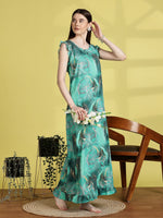Saheli Floral Sleeveless Nighty for Women in Mist Blue