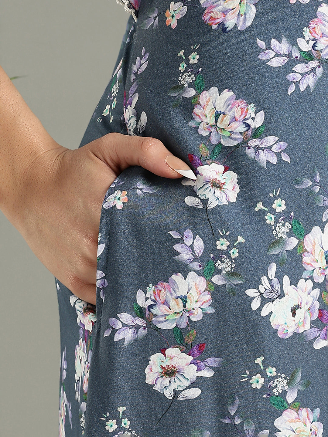 Misty Blue Floral Rayon Cozy Nighty for Women