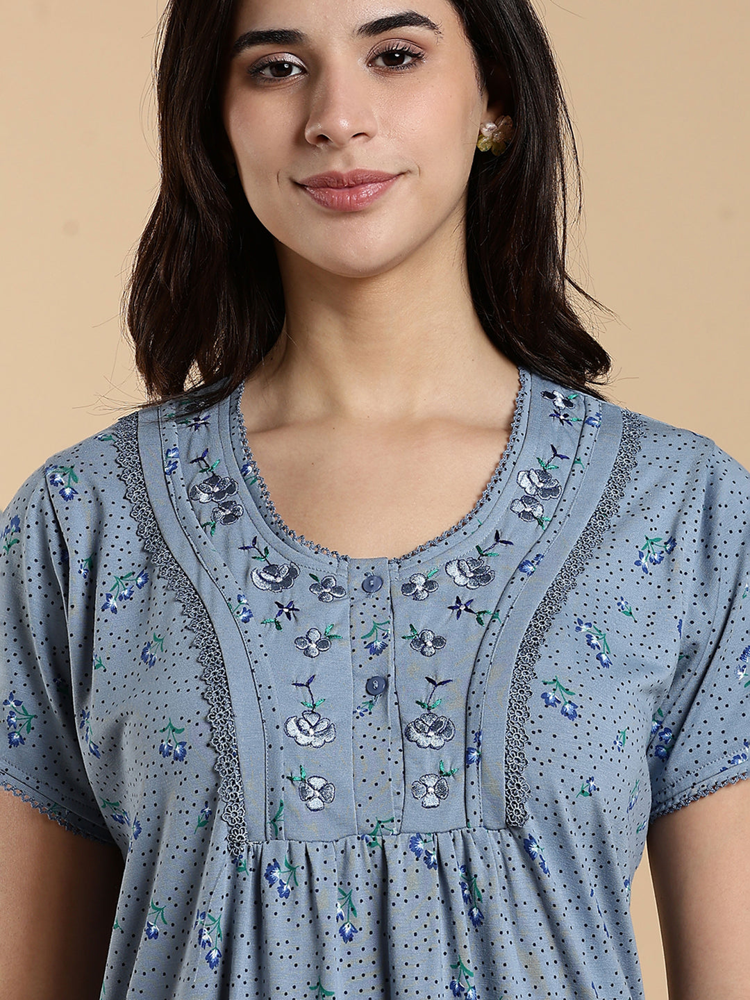 Misty Slate Cotton Blend Best Nighty for Women