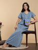 Elegant Floral Misty Slate Cotton Blend Designer Nighty for Women