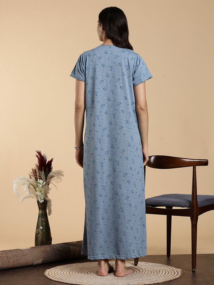 Misty Slate Cotton Blend Best Nighty for Women