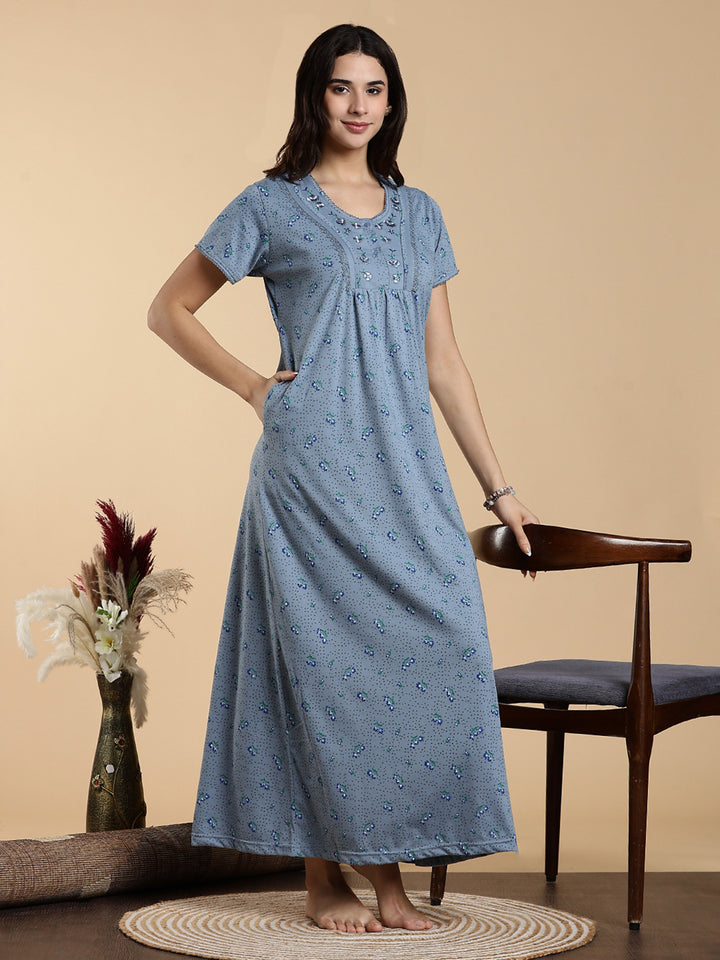 Misty Slate Cotton Blend Best Nighty for Women