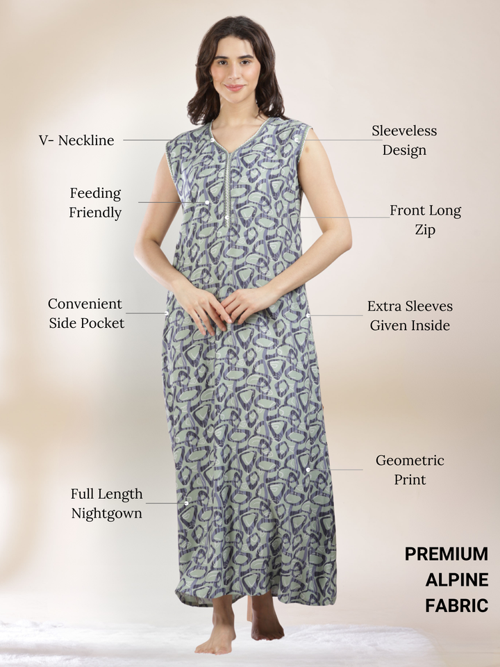 Misty Green Sleeveless Night dress for Women