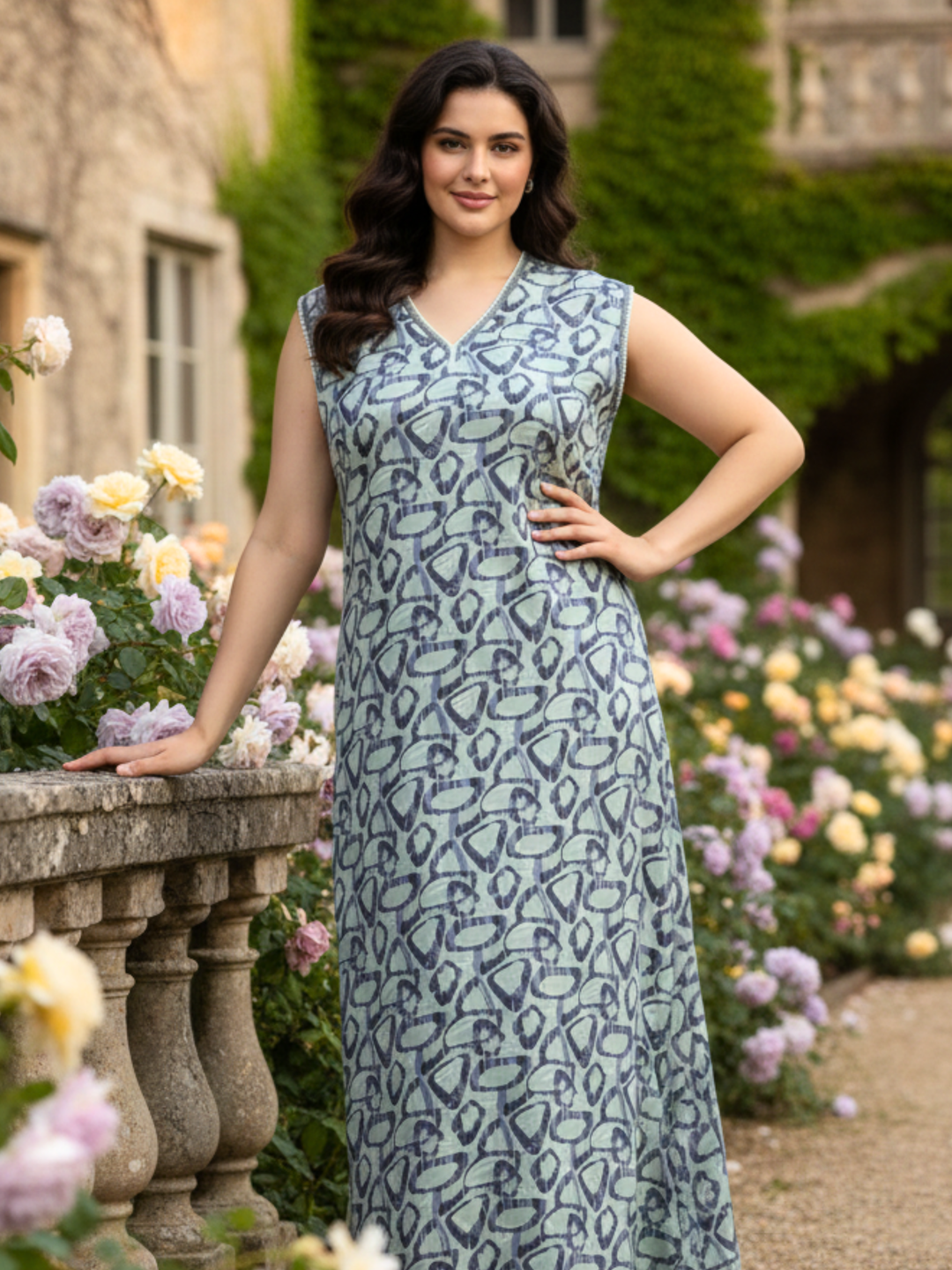 Misty Green Sleeveless Night dress for Women