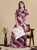 Satin Mulberry Smoke Nighty with Abstract Print and Pocket