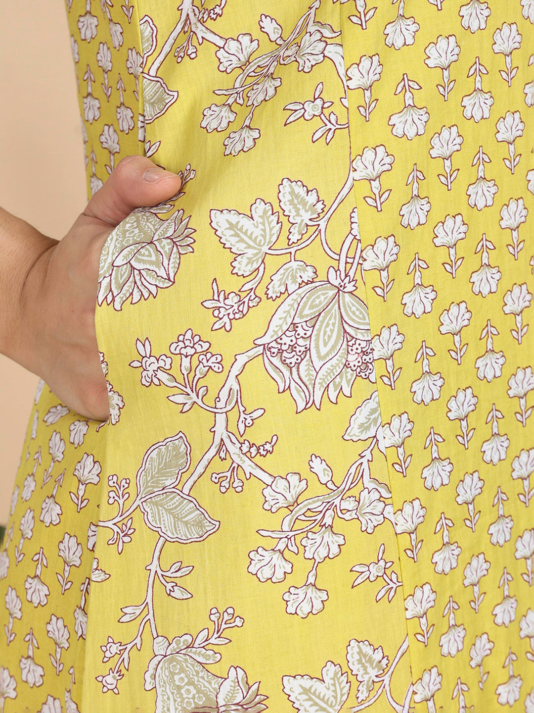 Mustard Yellow Floral Print Pure Cotton Nighty For Women