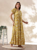 Mustard Yellow Floral Print Frock Style Nighty for Women