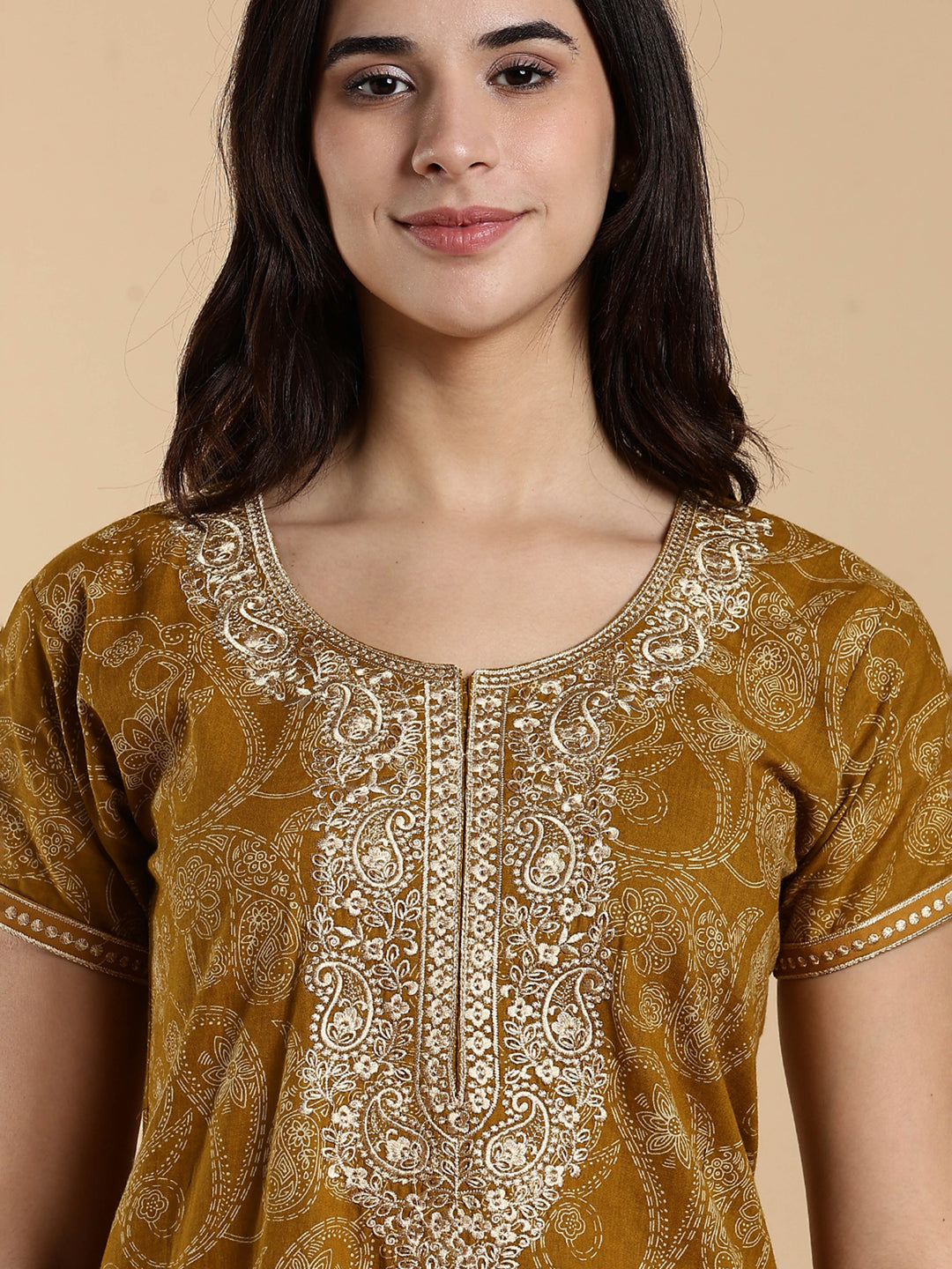 Sunlit Mustard Yellow Jaipuri Premium Cotton Womens Nighty