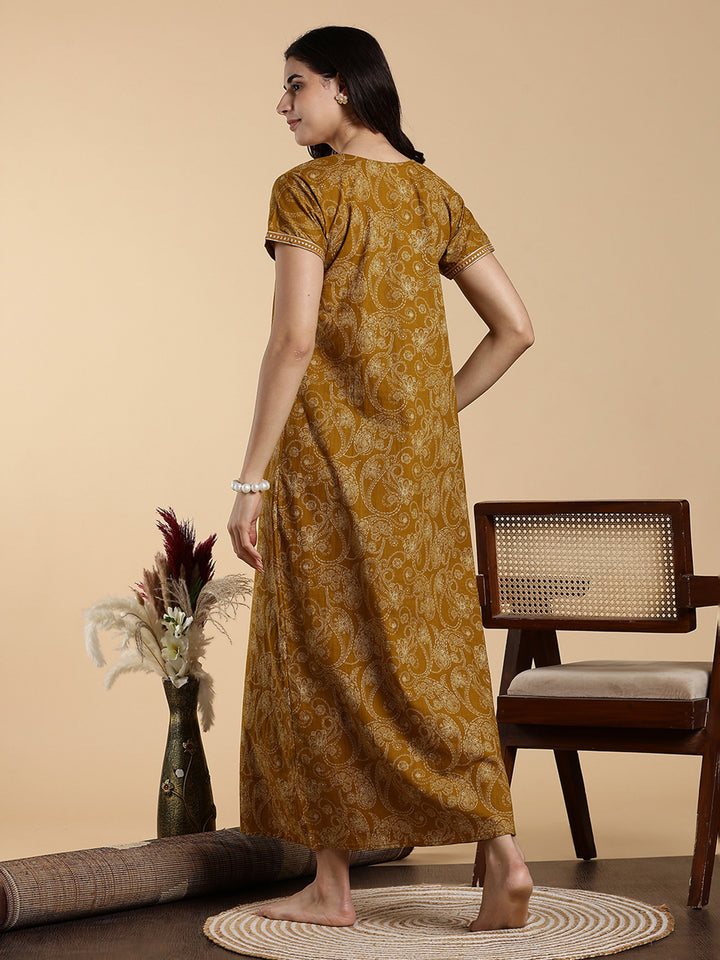 Sunlit Mustard Yellow Jaipuri Premium Cotton Womens Nighty