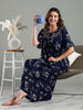 Navy Blue Alpine Designer Nighty for Women with Embroidered Neck