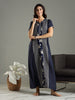 Navy Blue Alpine Designer Nighty for Women with Vertical Floral Print