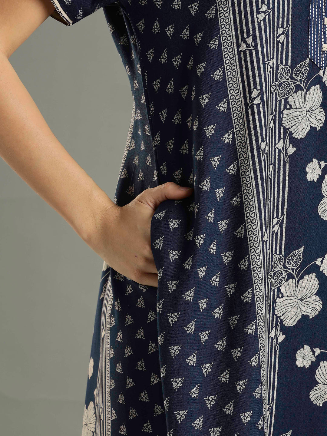 Navy Blue Floral Printed Alpine Designer Nighty for Women 