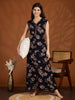 Navy Blue Floral Nighty with Maxi Fit and Zip Front