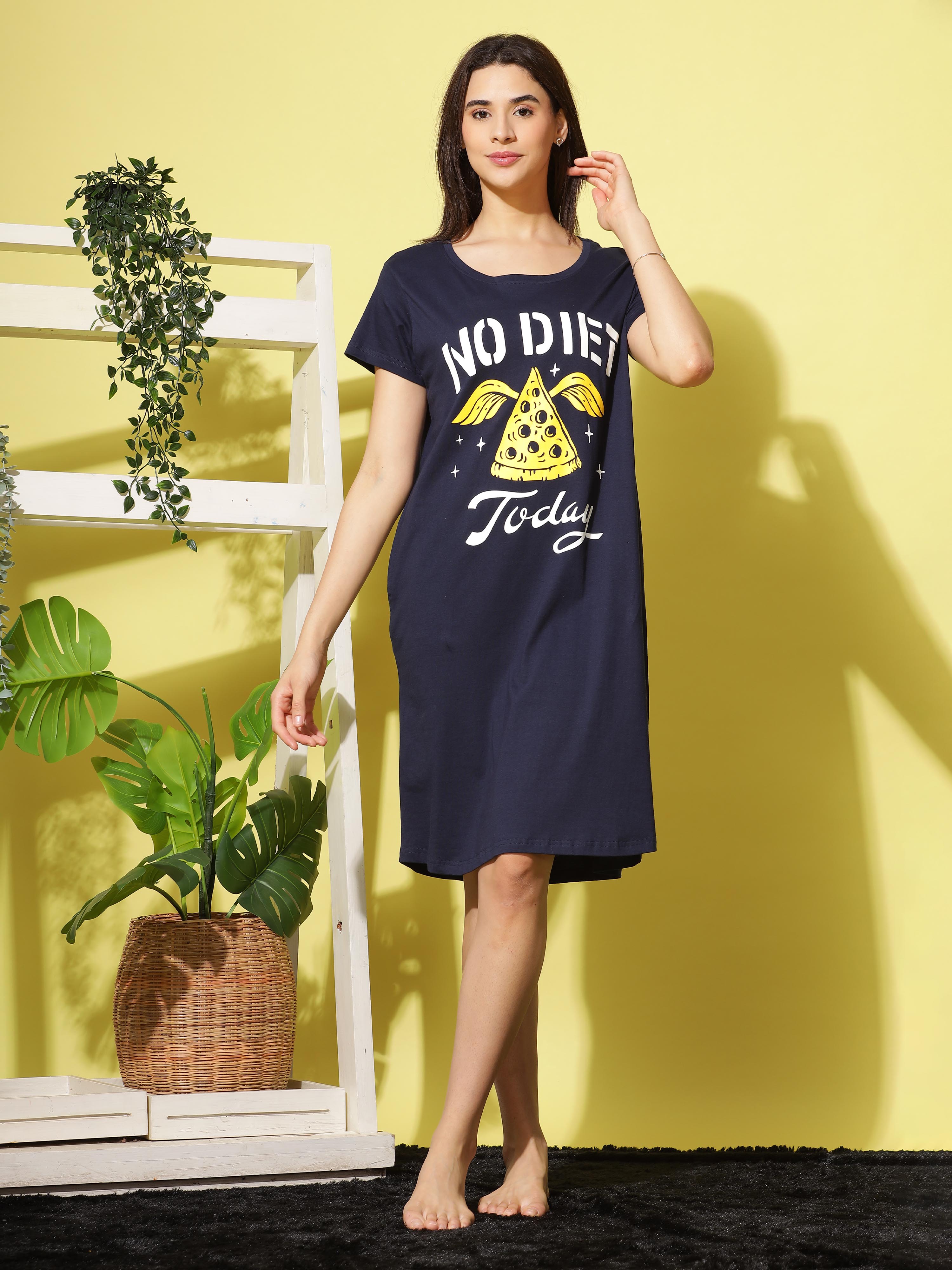 Branded Navy Blue Soft Cotton Short Night dress for Women