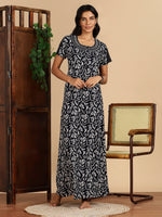 Starlight Navy Hosiery Cotton Nighty with Embroidered Neckline