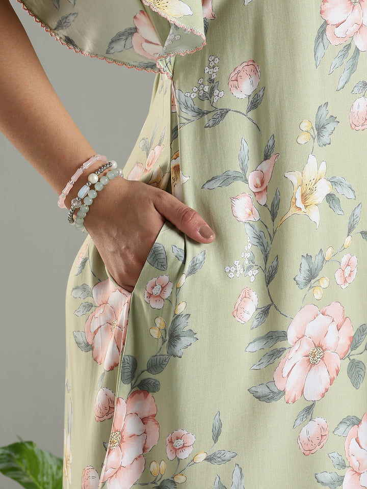 Olive Frock Type Nighty For Women with Side Pocket