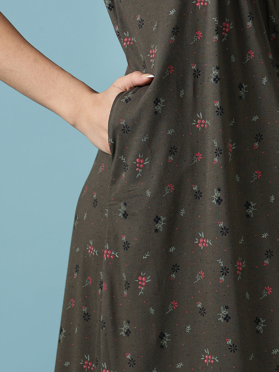 Dusty Olive Green Cotton Blend Nighty Dress for Women