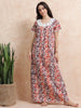 Cotton Batik Print Nighty for Women in Orange Purple Motif