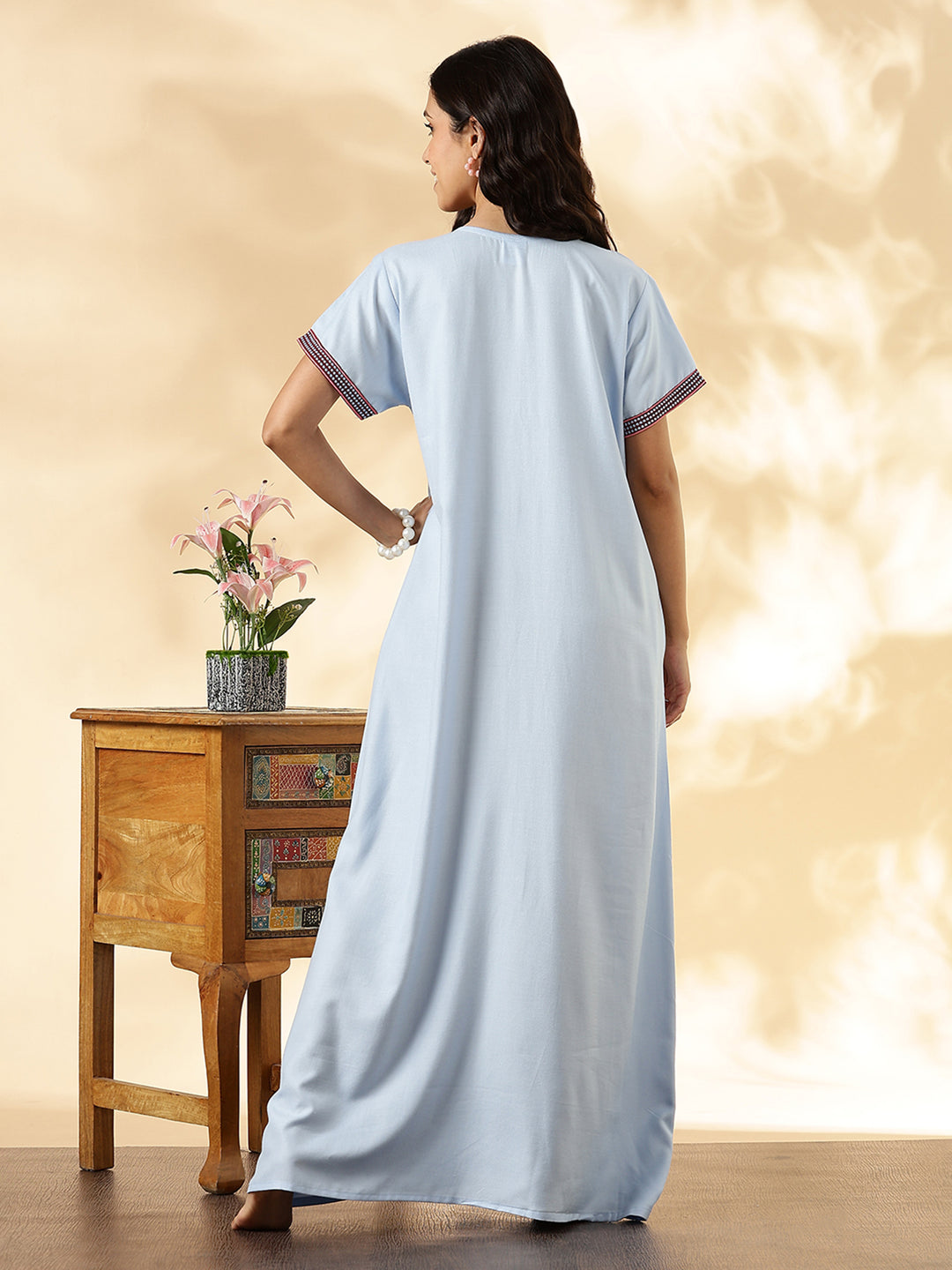 Pastel Blue Alpine Embroidered Branded Cozy Nighty for Women