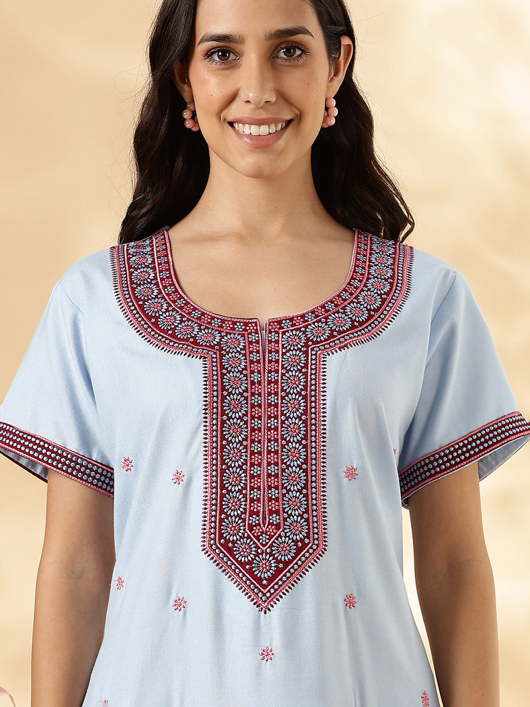Pastel Blue Alpine Embroidered Branded Cozy Nighty for Women