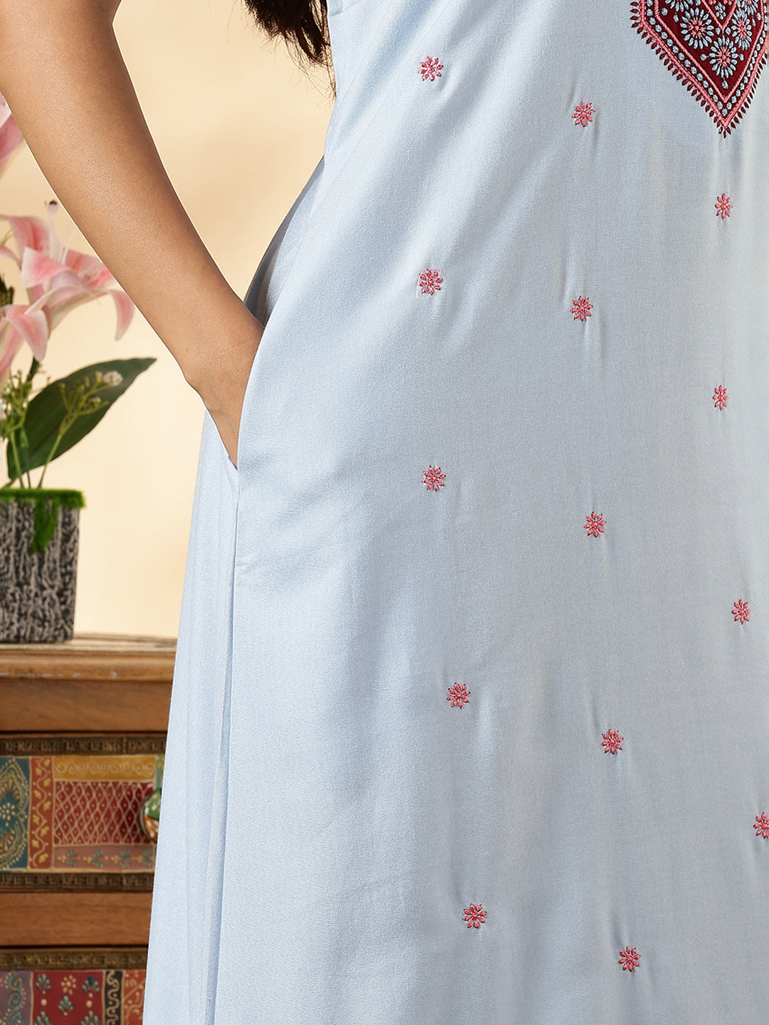 Pastel Blue Alpine Embroidered Branded Cozy Nighty for Women