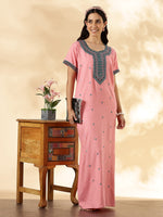 Raatrani Designer Nighty for Women Pastel Rose Soft Touch