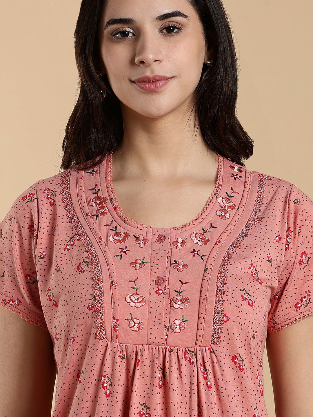 Soft Coral Peach Cotton Blend Branded Nighty for Women