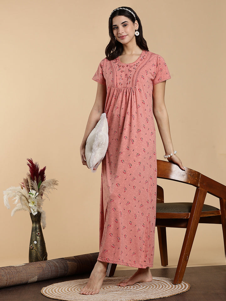 Soft Coral Peach Cotton Blend Branded Nighty for Women