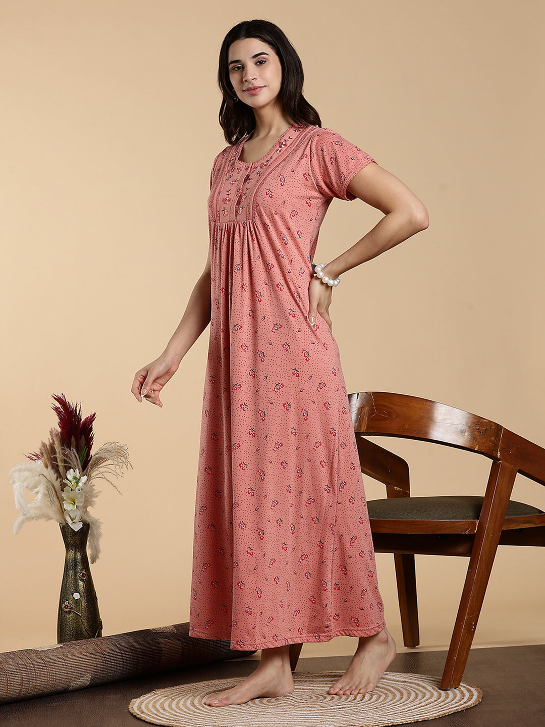 Soft Coral Peach Cotton Blend Branded Nighty for Women