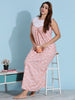 Peach Cotton Sleeveless Nighty for Women with Floral Print and Lace Yoke