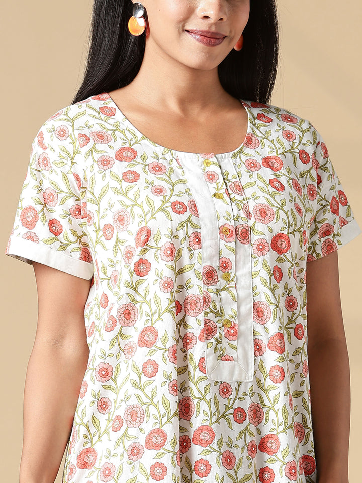 Peach Cream A-Line Pure Cotton Nighty for Women