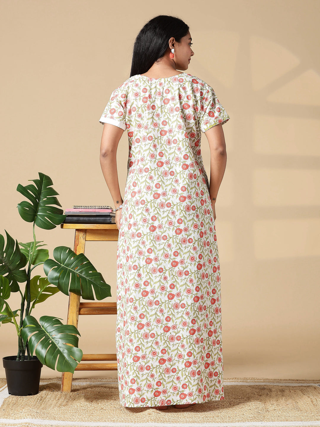 Peach Cream A-Line Pure Cotton Nighty for Women