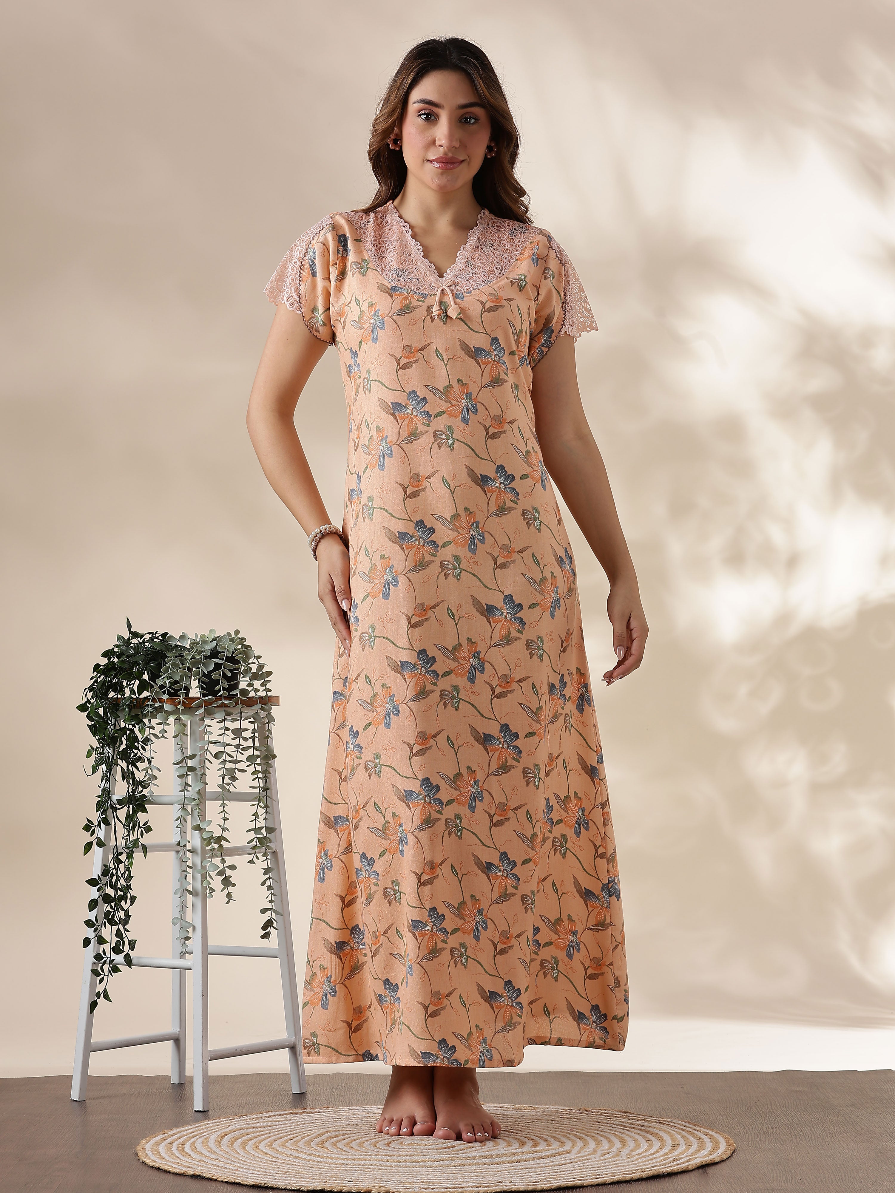 Peach Alpine Trendy Nightwear for Women with Lace Detailing