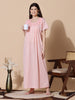 Peach Chikankari Cotton Nighty for Women with Pocket and Lace Detail