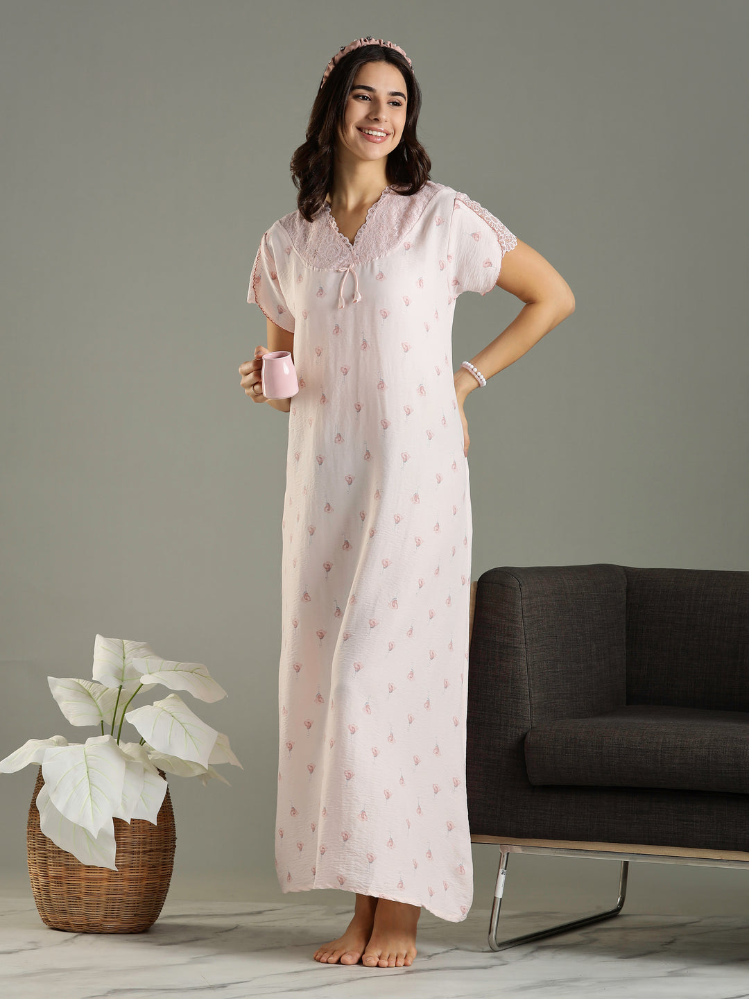 Chic Style Peach Bamboo Cotton Branded Women's Nighty