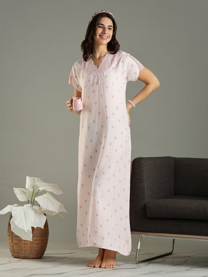Chic Style Peach Bamboo Cotton Branded Women's Nighty