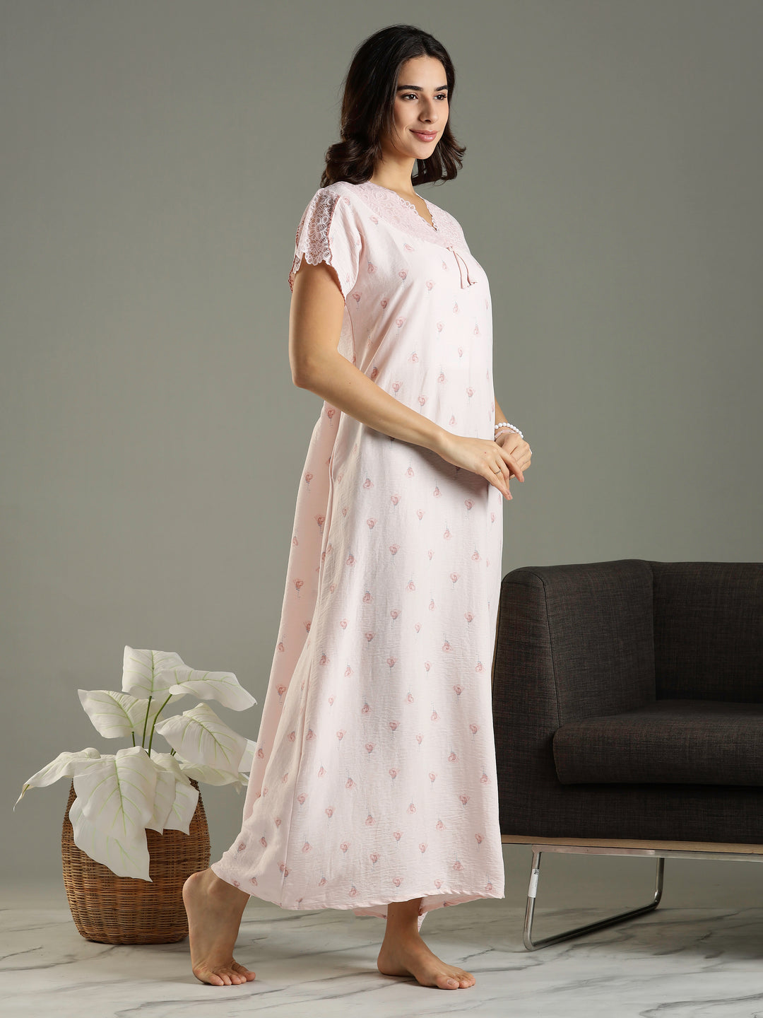 Chic Style Peach Bamboo Cotton Branded Women's Nighty