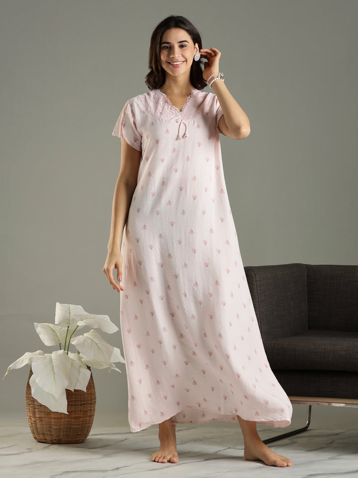 Chic Style Peach Bamboo Cotton Branded Women's Nighty
