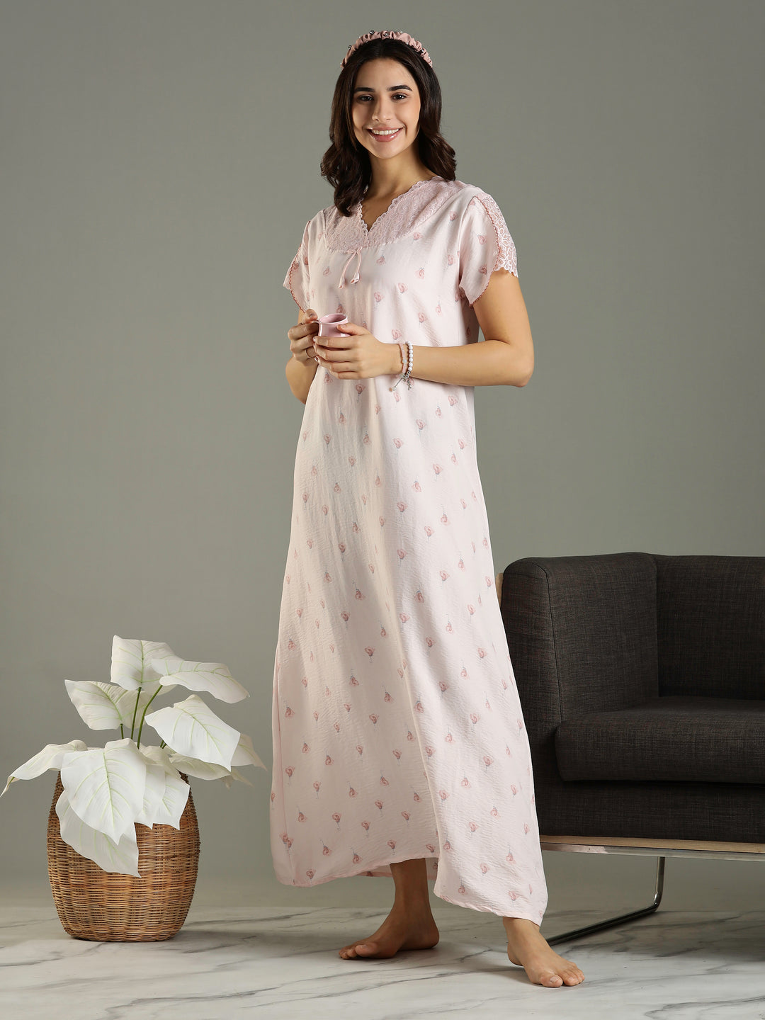 Chic Style Peach Bamboo Cotton Branded Women's Nighty
