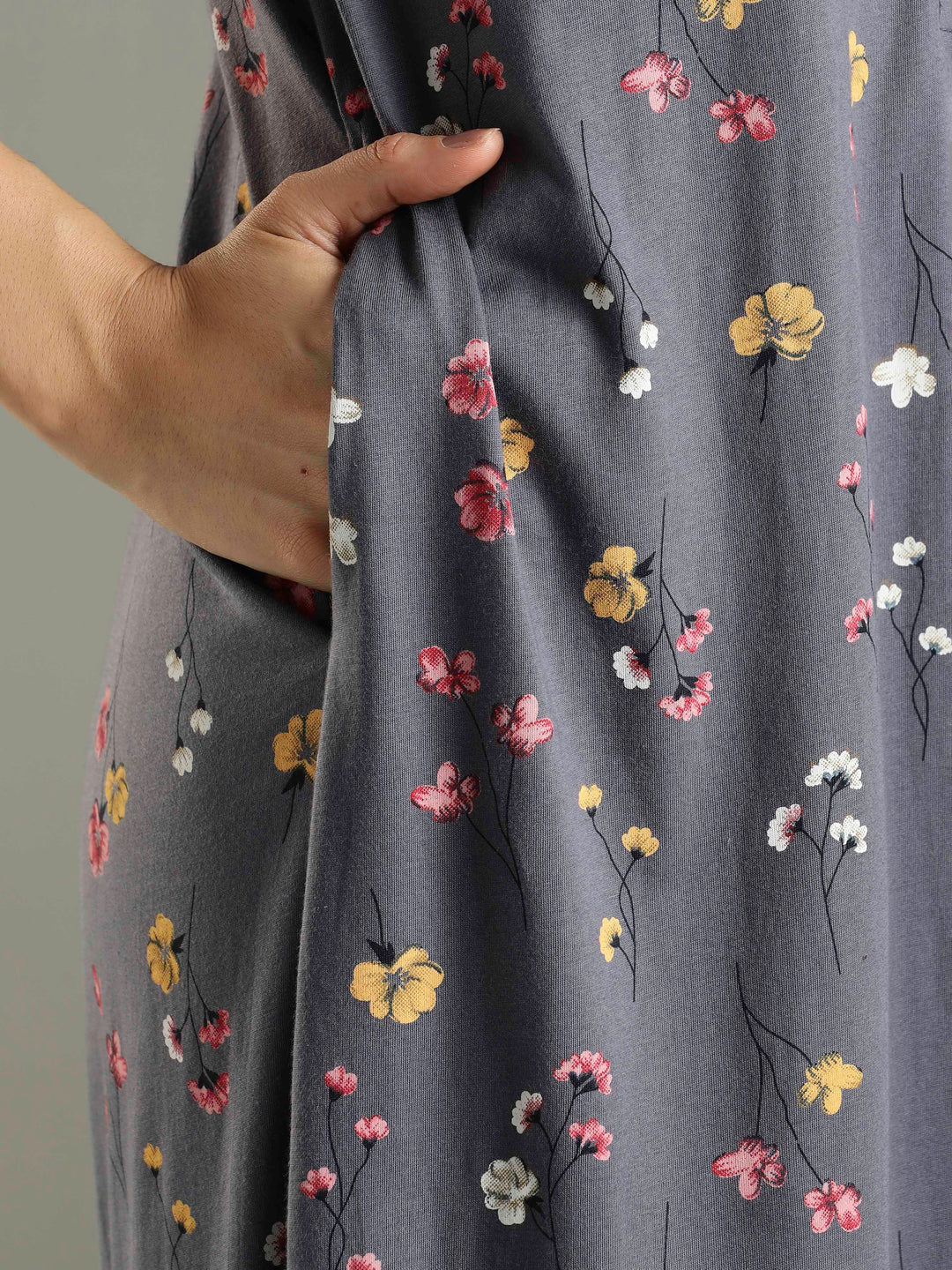 Hosiery Cotton Petal Grey Front Zip - Feeding Nighties