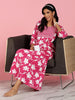 Charming Pink Jaipuri Pure Cotton Nighty with Floral Design and Side Pocket