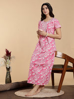 Blush Bloom Jaipuri Embroidered Cotton Nighty with Festive Charm