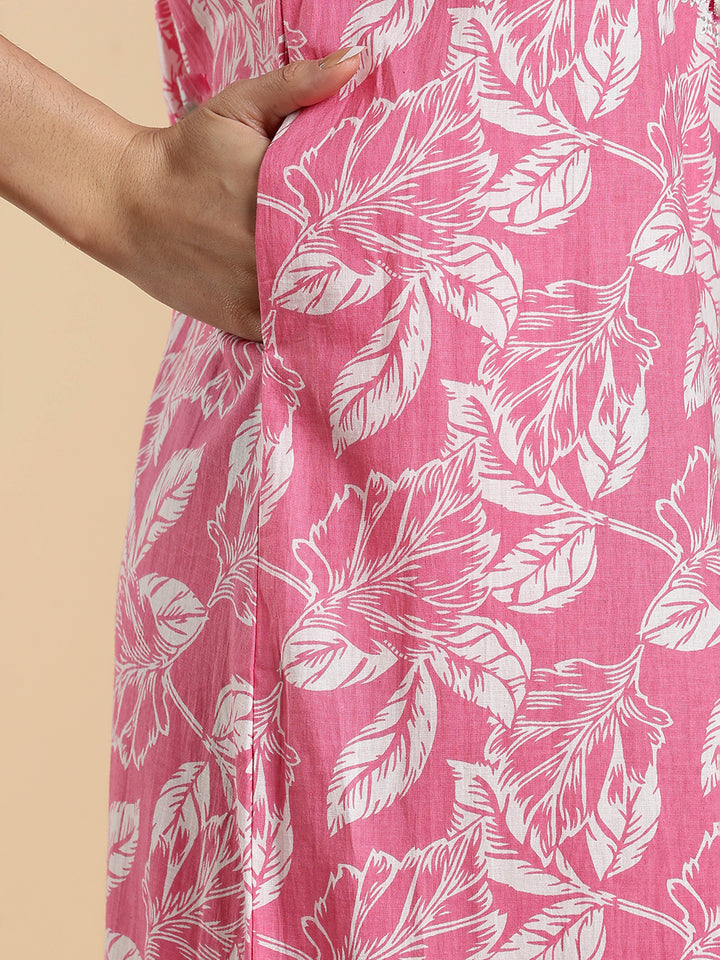 Blush Pink Embroidered Pure Cotton Nighty for Women